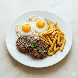 Hamburguesas, Huevos Y Patatas