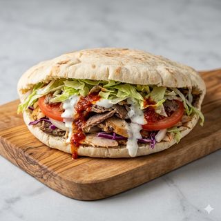 Panino carne, verdure, salse