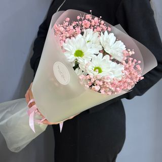 Букет «Хризантема (1) та гіпсофіл (2)»