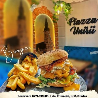 Burger Piazza Unirii cu cartofi prăjiți 