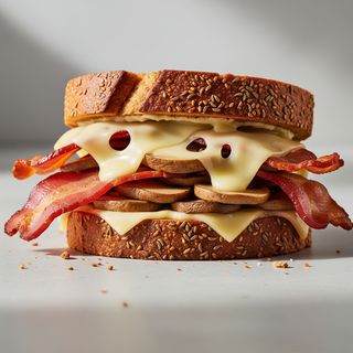 Panino pancetta, formaggio e funghi