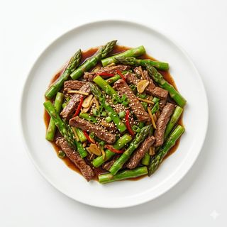 Espárragos Con Ternera Y Salsa De Ostras