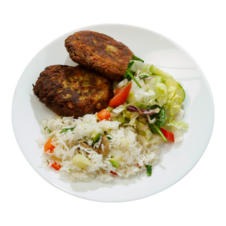 Chifteluțe de Dovlecel, Orez cu Legume și Salată