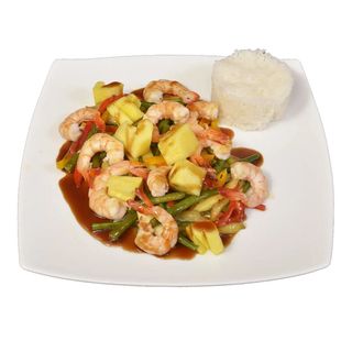 Wok crevette, ananas 