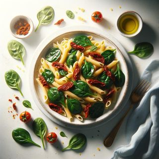 Makaron ze szpinakiem i suszonymi pomidorami