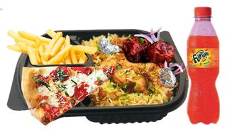 Chicken Biryani, 2 pc Chicken Lollipop.Raita and a soda
