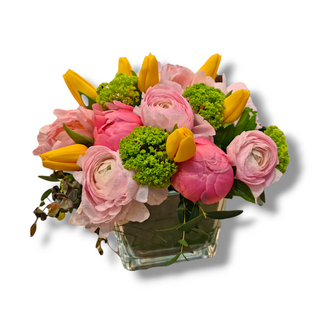 Mix di fiori in vaso di vetro