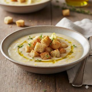 Vellutata cannellini e limone con crostini di pane