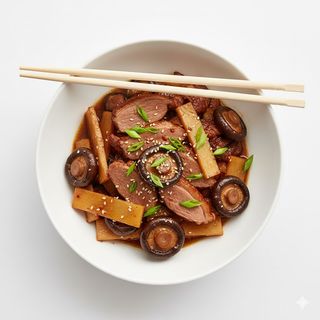 Anatra con funghi e bambù