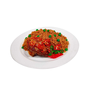 Royal Special Jollof Rice Served With Goat Meat.