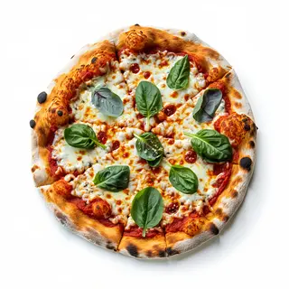Pizza con stracchino e spinaci al piatto