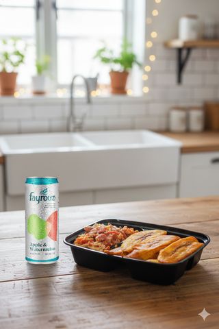 Plantain + scrambled eggs + sausages + NB drink