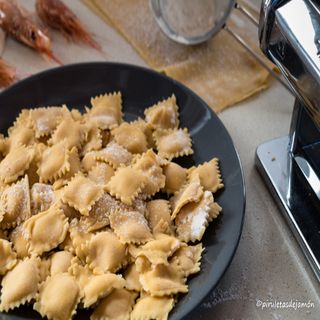 Raviolis De Nata, Champiñones Y Gambas