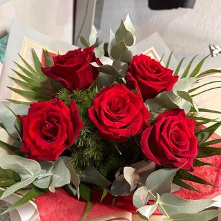 5 crvene ekvador ruze u buketu