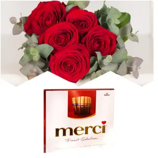 Buchet 5 trandafiri si Merci