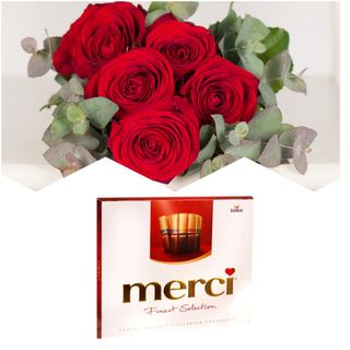 Buchet 5 trandafiri si Merci