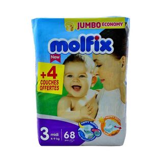 Couches bébé jumbo economy taille 3 midi x68pcs - MOLFIX
