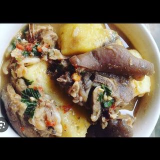 Boiled Yam And Assorted Pepper Soup