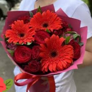 გერბერა და წითელი ვარდი