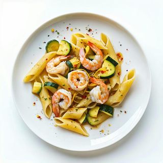 Penne gamberi, zucchine e zafferano