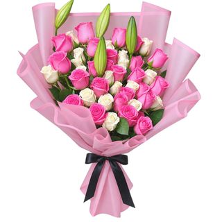 Pink Rose + Lilly Baby Breath