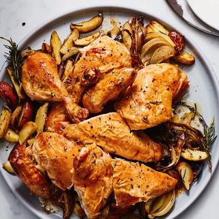 Roasted whole baby chicken with roasted potatoes