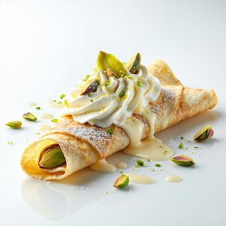 Crêpe con cioccolata bianca e crema al pistacchio