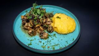 Rapane la tigaie cu mamaliga si usturoi