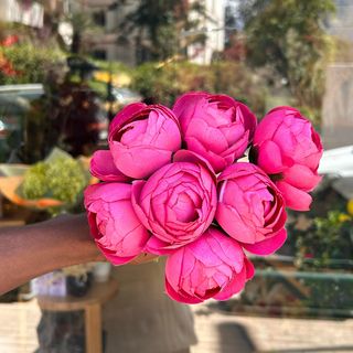 Bouquet de 7 tiges  pivoines artificielles  roses