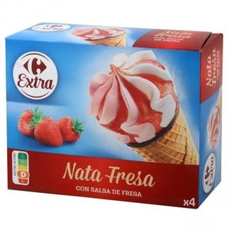 Conos Con Helado De Nata Y Fresa Carrefour 4 Ud.