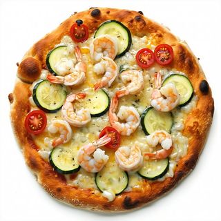 Pizza gamberetti, zucchine e pomodorini