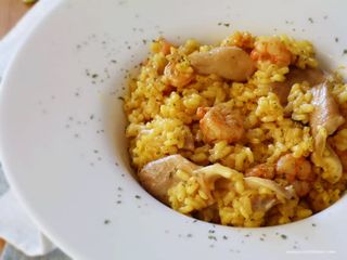 Arroz Meloso De Gambas Y Champiñones