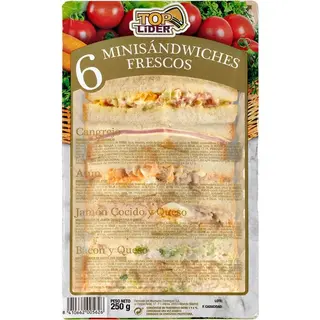 Top Lider Minisandwiches Frescos 6 Unds Blister 250 G