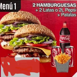 Menu 1 +2 HAMBURGUESAS  Ptata +2 Latas
