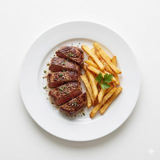 Ración De Carne Con Patatas Fritas