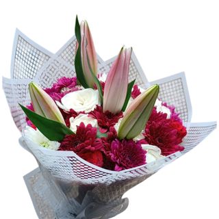 Pink Lily + White Rose