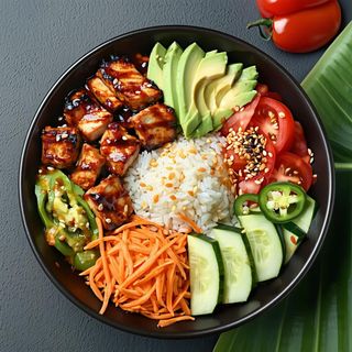 Poke bowl vege jackfruit BBQ kimchi