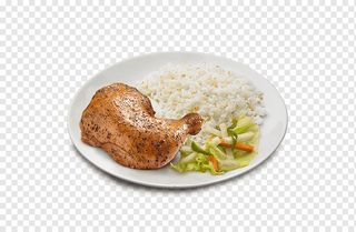 Coscia di pollo con riso e insalata