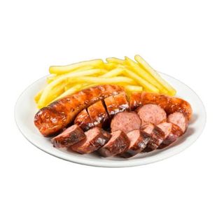 Dos Chorizos Fritos, Dos Huevos Fritos Y Patatas Fritas