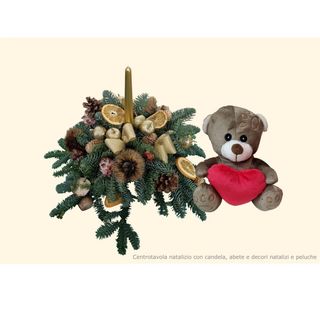 centro tavola natalizio con candela decori e pelushe grande