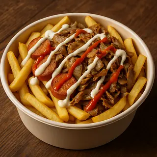 Salchipapas "Kebab" de pollo