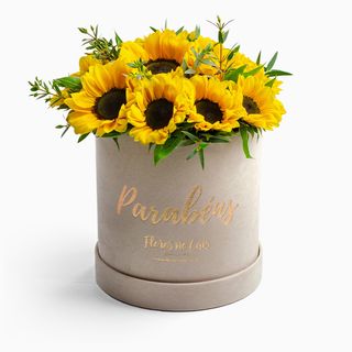 Caixa de Flores ‘Parabéns’ (Girassóis)