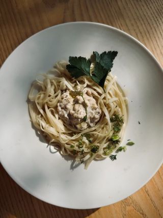 Удон з грибами в вершковому соусі