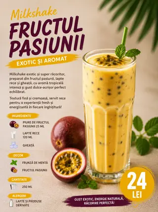 Milkshake Exotic și Aromat Fructul Pasiunii 250ML