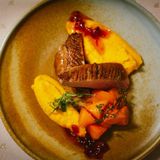 Piept de rață cu piure de cartofi dulci