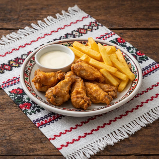 Aripioare de pui la ceaun cu mujdei de usturoi si mamaliguta