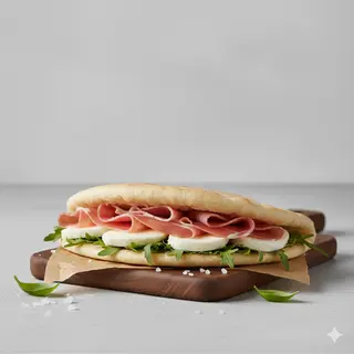 Piada con prosciutto crudo, mozzarella e rucola