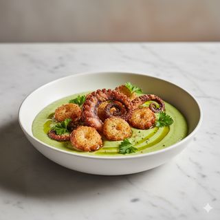 Crema di fave e polpo fritto