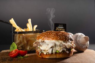 Mama burger Special s pomfritom + Somersby zova 0%