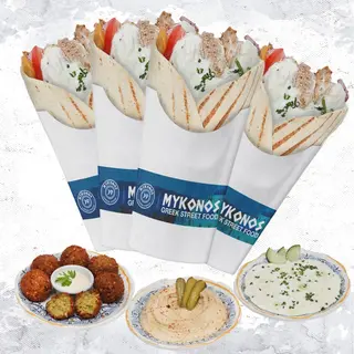 4 Gyros Falafels Hummus Tatziki